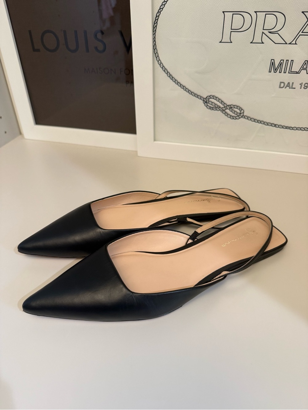 Classic Black Leather Pointed Slingback Flats